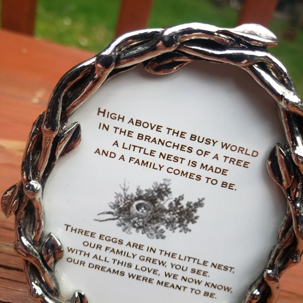 Bird Nest, Branches and Eggs Silver Picture Frame- Free Standing - 4.5